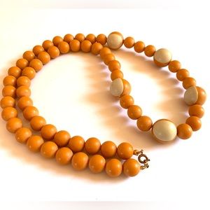 Vintage Butterscotch And Cream Coloured Plastic Bead Necklace Not Bakelite